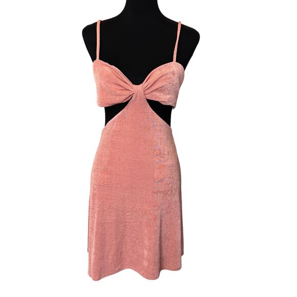 New ~ TOPSHOP , NORDSTROM ~ Minky Pink Halter Cut Out Slinky Mini Dress Size 12 - Picture 3 of 9
